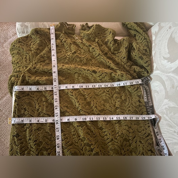 Zara Olive Green Lace Long Sleeve Dress - Picture 9 of 10